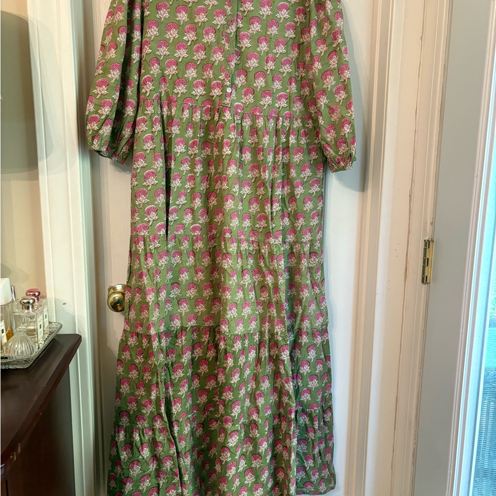 Victoria Dunn Floral Green and Pink Maxi Dress XL